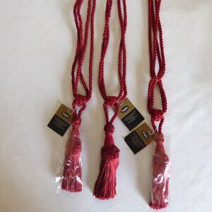 NEW 23” DECORATIVE ACCENT 3 SATIN RED BURGUNDY DRAPE CURTAIN TASSEL TIE BACK